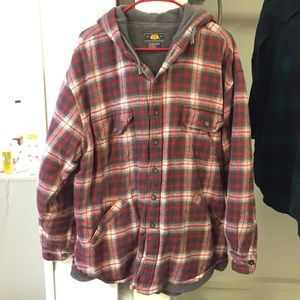 Comfy Red Flannel Hoodie Plaid Jacket XL Route 66